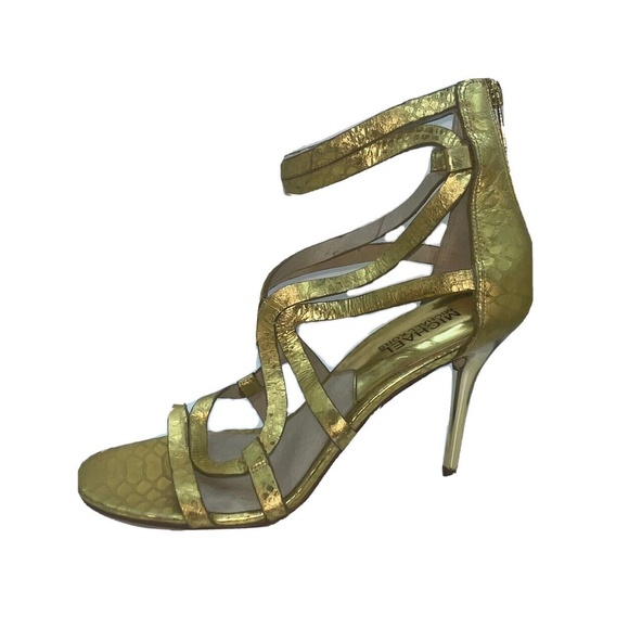 Michael Kors Heel Sandals Size 8.5 M, Gold Leather - Picture 2 of 6